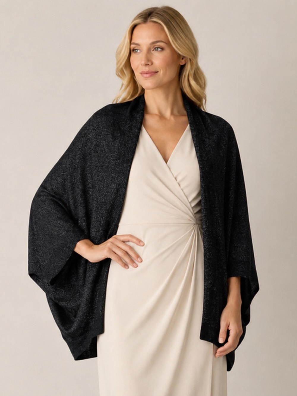 Eileen Fisher Black Wool Shimmer Serape Shrug OS NWT